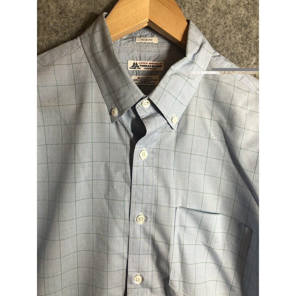J. Crew Shirt 15.5 Medium Blue Check Thomas Mason Slim Italy Career Classic